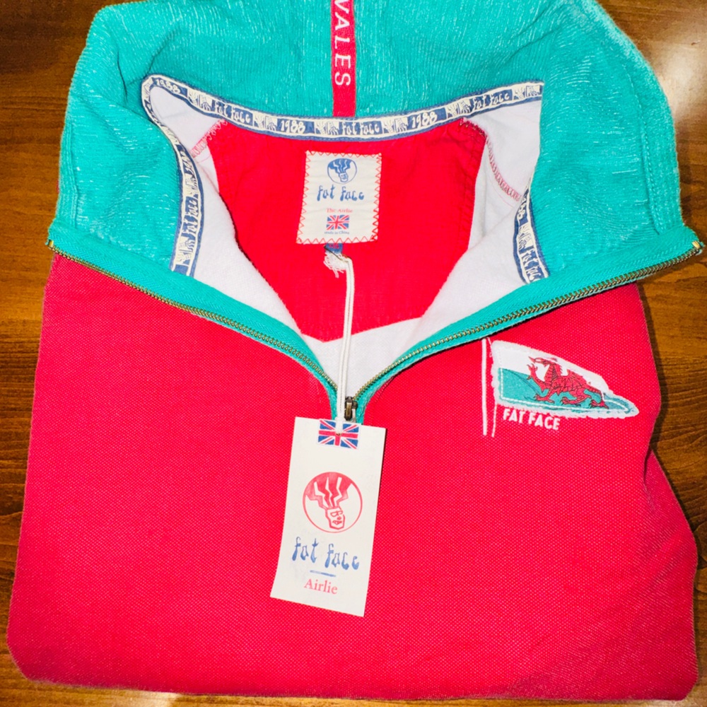 Vintage Fat Face UK Dragon Quarter Zip collared sweater Jacket XXL 100%Cotton